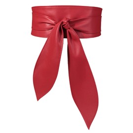 Panegy Women Faux Leather Wrap Obi Belt Waistband Waist Self Tie Belts Cinch Boho Belt Red S-M