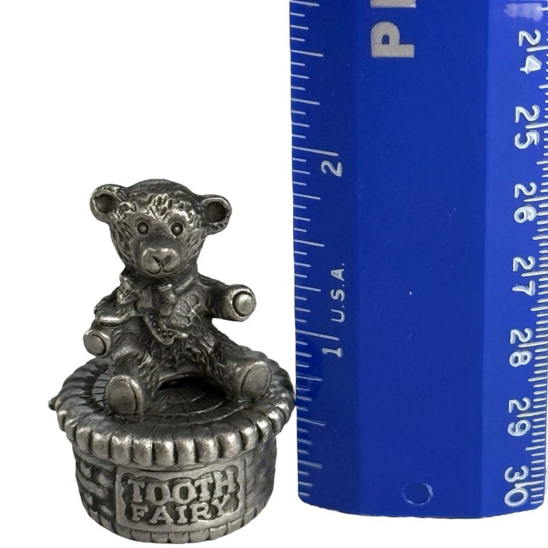 Torino Pewter Tooth Fairy Keepsake Box Teddy Bear 2" Tall