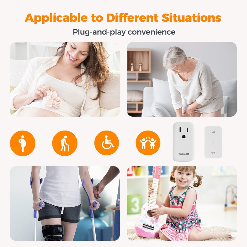 TESSAN Remote Control Outlet Wireless Wall Mounted Light Switch, Range