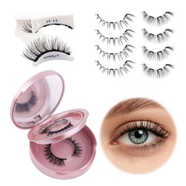 FADLASH Magnetic Eyelashes with Applicator 2 Pairs Waterproof Cat Eye Magnetic Lashes Natural Look Reusable Easy to Wear and Remove, Black (DWSP+N07)