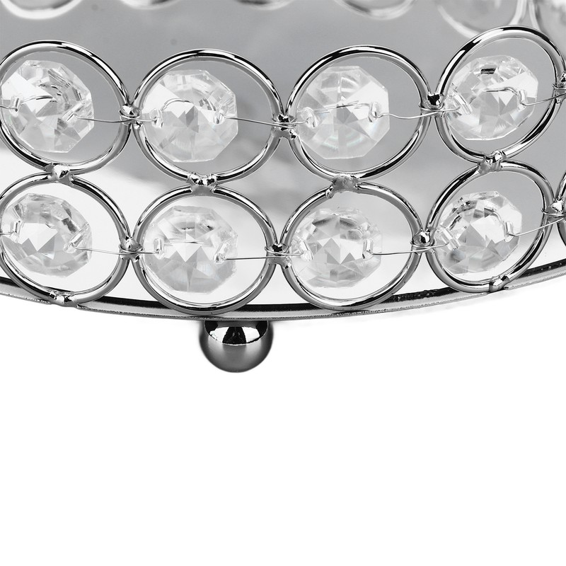 Crystal Cosmetic Makeup Tray 8in Round Display Tray Mirrored Metal