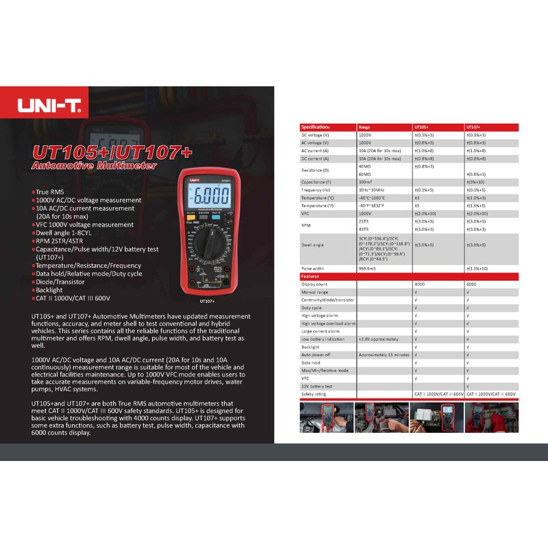 UNI-T UT107+ Automobile Multimeter High Precision True RMS Automobile Automatic