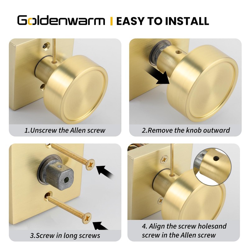 goldenwarm Gold Door Knobs 3 Pack, Brushed Gold Closet Door