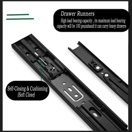 Drawer Runners, Full Extension Drawer Runners, Load Capacity 35 kg/Pair, Heavy Duty Pull-Out Runners for Drawers, Rail System, Self-Closing, Telescopic Rails, Drawer Runners (2, 300 mm)