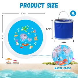 Giveuplay 7.2 X 7.2 Feet Baby Beach Pool，Kiddie Pool and Beach Blanket，2 in 1 Toddler Paddling Pool，Beach Toys for Infant Kids Boys and Girls with Portable Water Bag 9L