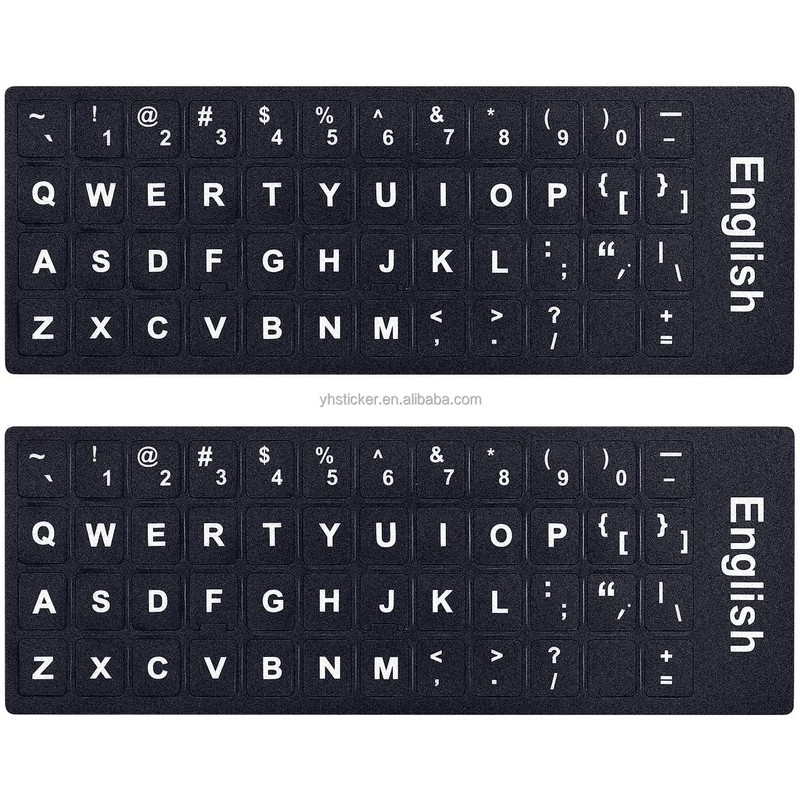 Universal Computer Keyboard Replacement Stickers - Black Background with White