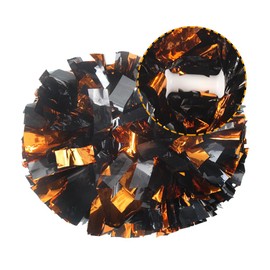 Hooshing 2PCS Black and Orange Pom Poms Cheerleading Metallic Pompoms with Baton Handle for Team Sports Spirit Dance Cheering