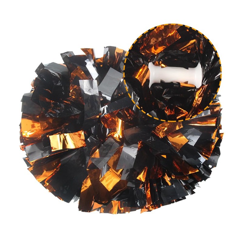 Hooshing 2PCS Black and Orange Pom Poms Cheerleading Metallic Pompoms
