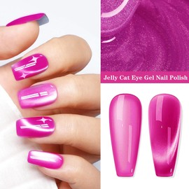 Jelly Cat Eye Gel Nail Polish, Dark Pink Glitter Cateye Nail Gel Polish, Magnetic Nail Polish for Women, UV Cats Eye Polish Nail, Glass Nail Polish Magnetic, Hot Pink Cats Eye Jelly Gel Polish