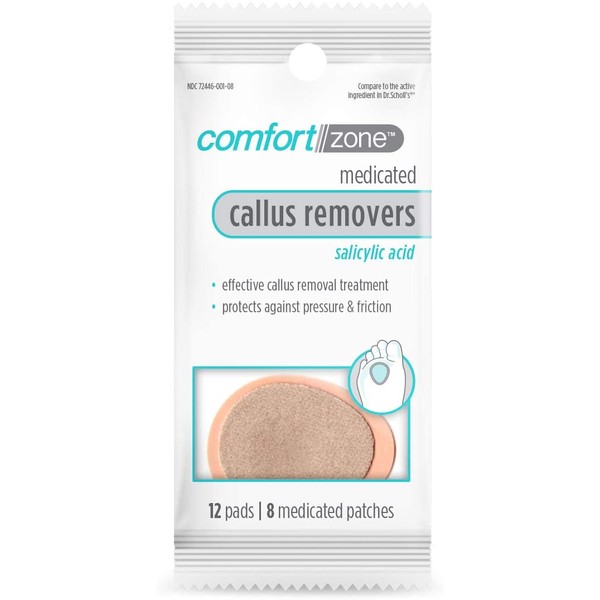 Comfort Zone Medicated Callus Removers, Effective Callus Removal Treatment with Salicylic Acid, 8 Medicated Patches and 12 Protective Pads