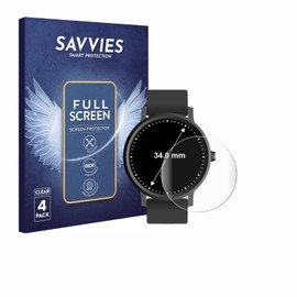 Savvies 4 Stück Full-Screen Schutzfolie für Armbanduhren (Kreisrund, ø: 34 mm) Full-Cover Displayschutz-Folie [3D Curved, Transparent]