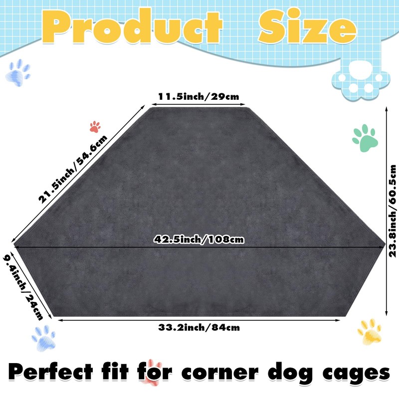 Fanfanwin 42.5 Inch Corner Dog Crate Mat Pad Washable Dog