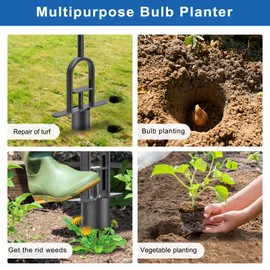 BeneLabel Garden Grass Plugger Tool with Long Handle Sod Turf Plugger Steel Bulb Planter with Soft Rubber Grip Plants Transplanter Tool for Digging Holes, Repair of Turf, Transplant Seedling