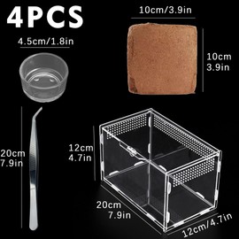 TREELF Micro Habitat Terrarium Enclosure Kit（4pc Set）,Jumping Spider Enclosure,Spider Enclosure,Tarantula Enclosure, Acrylic Reptile Enclosure(8 * 4.7 * 4.7 Inches)