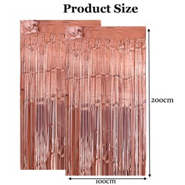 2pcs 3.2ft x 6.5ft Foil Fringe Curtain Door Curtains, Metallic Tinsel Curtains Streamers for Birthday Graduation Wedding Engagement Bridal Shower Bachelorette Holiday Party Decoration (Rose Gold)
