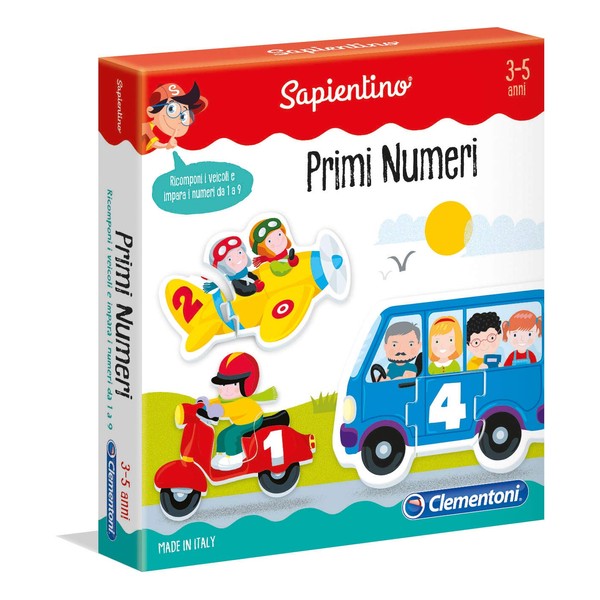 Clementoni Sapientino Primi Numeri, Educational Game 3 Years Illustrated Tiles, 9 Mini Children's Jigsaw Puzzles, Learning Numbers Game, Made in Italy, 11958