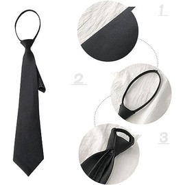 Adjustable Zipper Necktie, Polyester Slim Tie with Easy-Pull Tab, Black Office and Casual Wear Accessories (42cm)