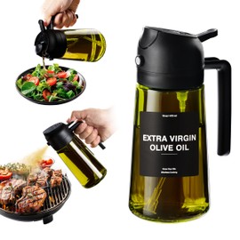 CXINYI CXINYI - 16oz/470ml Olive Oil Dispenser for Kitchen with Stickers - 2 in 1 Olive Oil Sprayer for Cooking, Air Fryer, and Salad, Black (Light-Proof Kitchen Gadget)