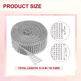 PATIKIL 1.5"x10 Yards Crystal Rhinestones Mesh Ribbon, 4mm 8 Row Diamond Ribbon Bling Wrap Rhinestone Strips for Crafts Wedding Party DIY Decoration Jewelry Making, Silver
