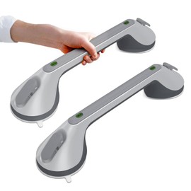 Bathroom Handles 16 inches, MAX 110 KG Handle for Bathroom Suction Cup, Shower Handle for Persons, Bathroom Handle Indicator, Removable Without Drilling (2PCS)