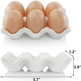 DEAYOU 4 Pack 24 Cups Egg Tray Holders, Porcelain Egg Container for Countertop Fridge, Ceramic Eggs Keeper Storage Organizer, Tiny Egg Dispenser Serving Dish Serveware for Display, Kitchen, White