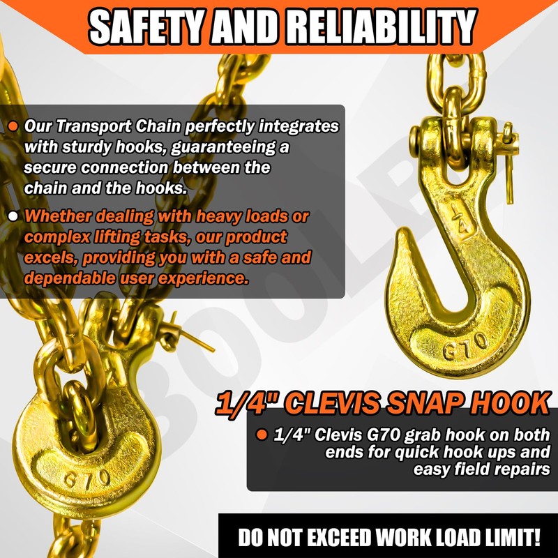 YATOINTO G80 1/4 Inch x 12 Foot Chain Tow Chain