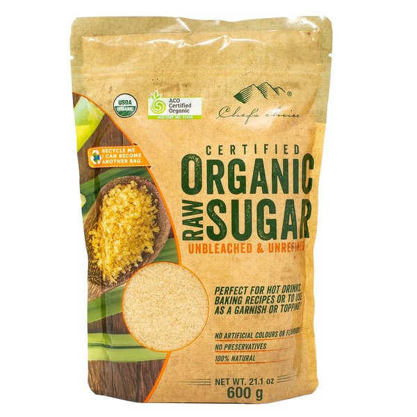 Chef's Choice Organic Low Sugar, 21.2 oz (600 g), Organic Raw Sugar, Unrefined, Unbleached, Additive-free, 100% Natural