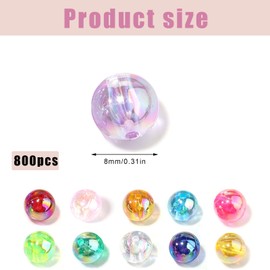 ChAusa 800 Pieces Beads for Threading, 8 mm Beads Set, Colourful Beads with Holes, Craft Beads, Acrylic Beads DIY for Jewellery Making, Gift Idea Bracelets, Christmas, Parties, Rewards