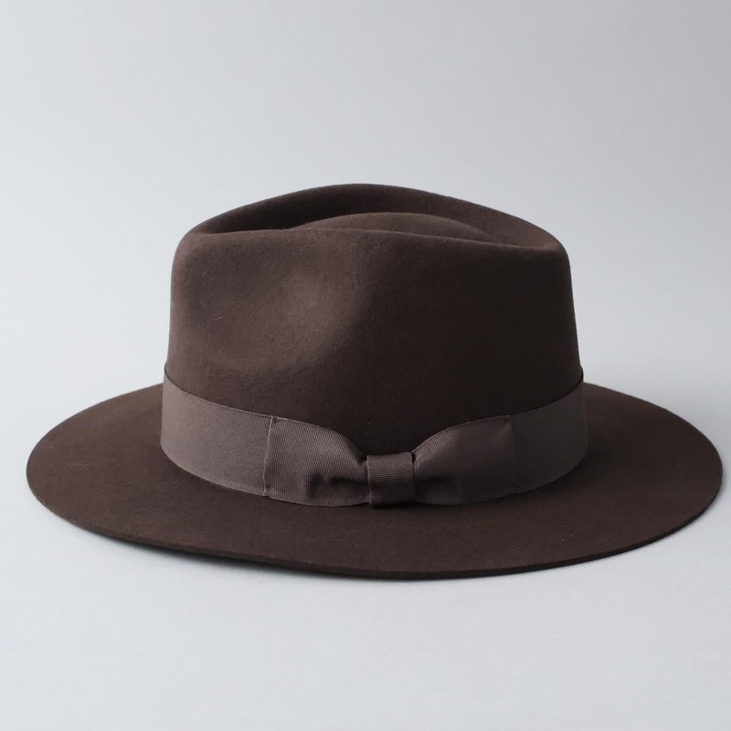 ReqHatter Middle Brim Flat Felt Hat, Center-Fold Fedora, Wide Brim,