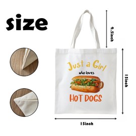NaZaUK Canvas Tote Bag for Women, Hot Dogs Bag, Hot Dog Gifts, Just A Girl Who Loves Hot Dogs, Reusable Grocery Shopping Bags