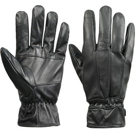 Boys Winter genuine sheepskin leather gloves, black cold weather leather gloves with Fleece Lining, windproof warm gloves