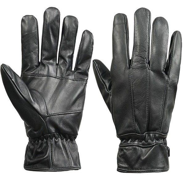 Boys Winter genuine sheepskin leather gloves, black cold weather leather