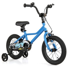 BABY JOY Kids Bike, 12 14 16 18 Inches Car Pattern Sporty Bicycle w/Removable Training Wheels, Hand & Coaster Brakes, Adjustable Seat & Handlebar, Girls Boys Bike (14 Inches, Blue)