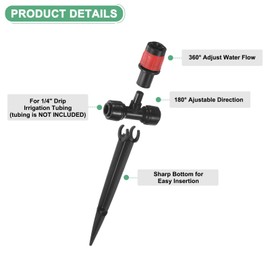 M METERXITY 12-Pack Drip Irrigation Emitters, 6"/15mm Drippers with Stake Adjustable 360 Degree Water Flow for 1/4" Drip Irrigation Tubing for Watering System [Red, Drip]