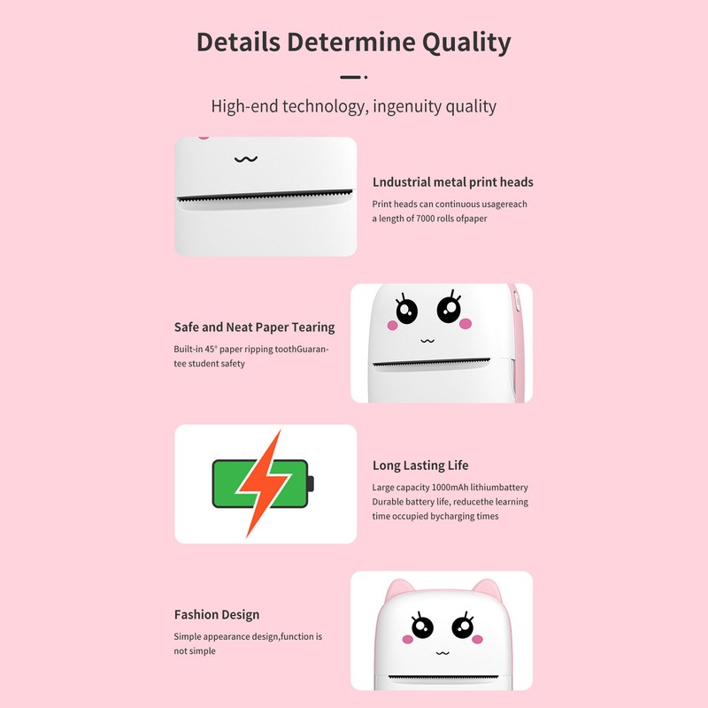 Mini Thermal Printer Bluetooth Mini Pocket Printer Sticker Printer Inkless