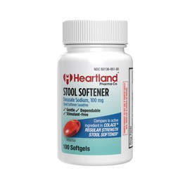 Heartland Pharma Docusate Sodium 100mg Softgels | Laxatives Stool Softener, Regular Strength | Gentle, Dependable & Stimulant-Free | 100 Count Bottle