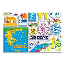 A5 Sticker Sheet Greece Landmarks Vinyl Stickers - Bright Greek Map Airport Skyline Stamp Flag Travel Holiday Country City Aesthetic #80387