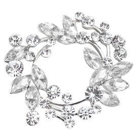 Gyn&Joy Clear Crystal Rhinestone Floral Wreath Pin Brooch BZ005, Metal, crystal rhinestone