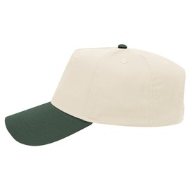 Joe's USA - OTTO Cap 5 Panel Mid Profile Baseball Cap OTTO 31-069-1 Pack - Dark Green/Natural