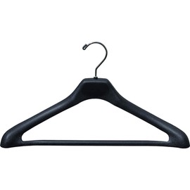 Oversized Matte Black Plastic Suit Hanger with Bar and Wide Shoulder in 19" Length X 1.5" Thick with Contoured Body and Chrome Hardware, Box of 12