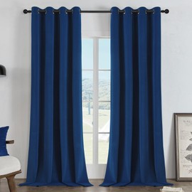 Joydeco Navy Blue 100% Blackout Curtains 96 Inches Long 2 Panels Set, Black Out Curtain for Bedroom, Grommet Heavy Luxury Thermal Insulated Velvet Curtains for Living Room Home Theater, 52W x 96L