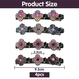 Crystal Stone Braided Hair Clips, Hummingbird Hair Clip with Crystal Flower, Rhinestone Hair Clip (D)
