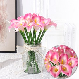 UKELER Pink Artificial Flowers 20 Pcs Fake Calla Lily Flowers Bulk Real Touch Calla Lily Gift for Woman Home Kitchen Office Decor Flowers Arrangement Wedding Decorations
