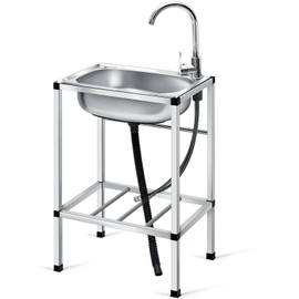 Tandefio Freestanding Outdoor Kitchen Utility Sink Set Stainless Steel Single Bowl Sink Portable Commercial Utility for Restaurant Cafe Bar Hotel Garage Laundry Room(Single Bowl)