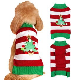 Jecikelon Knit Puppy Sweater for Small Dogs Winter Dog Clothes Christmas tree Soft Warm Pet Knitwear Outfits Pullover Doggy Cats Clothing with Leash Hole (X-Small, Stripe)