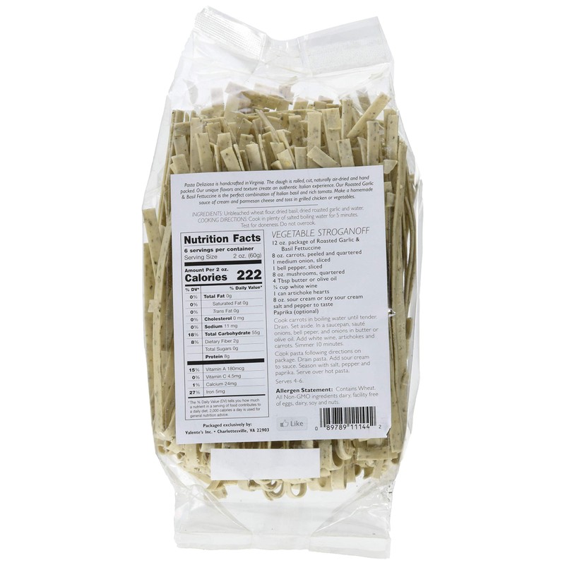 Pasta Deliziosa! Handcrafted Pasta, Roasted Garlic & Basil Fettuccine, 12