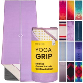 Yoga Drip Yoga Towel - Non Slip Hot Yoga Mat Towel With Corner Pockets, No-Skid Grip, and Built-in Alignment Lines | Soft, Moisture Wicking, and Sweat Absorbent | No Bunching, Stays in Place 72" x 25"
