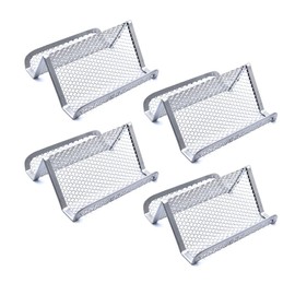 Hoshen Metal Mesh Business Card Holder, Desk Business Card Display Stand (Silver, 4 Pack)