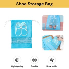 EZONEDEAL Shoe Travel Bag, Portable Transparent Household DustProof Travel Shoe Bag, Drawstring Sports Shoe Bags, Home Shoes Storage Organizers, Shoe Bags for Travel Men Women (5Pcs Light Blue)