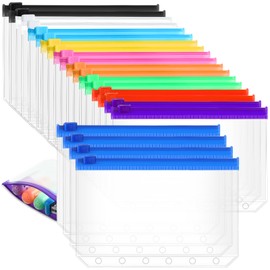 Gersoniel 40 Pieces 6 Ring Binder Zipper Pouch, 6 Hole Binder Pockets with Zipper Bulk Binder Folders Plastic Binder Pouch Loose Leaf Bags Waterproof PVC Document Filing Bag(Colorful, A7)